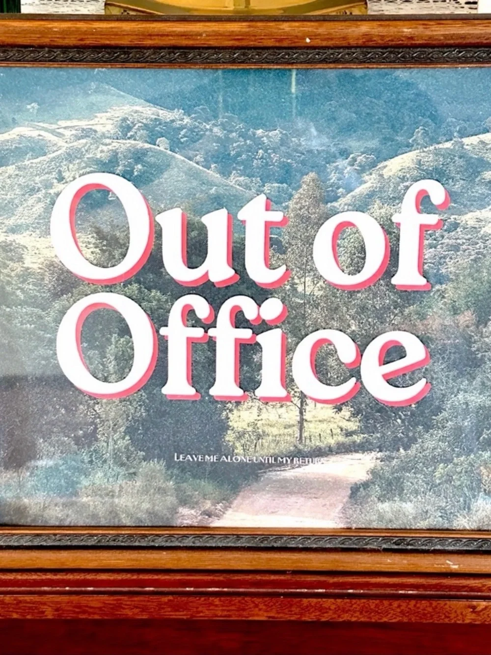 Out of Office Landscape Wood Framed Art Retro Pink Print Canvas Art Print 16x13”